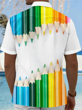 Men's brush print pocket short sleeve shirt back view