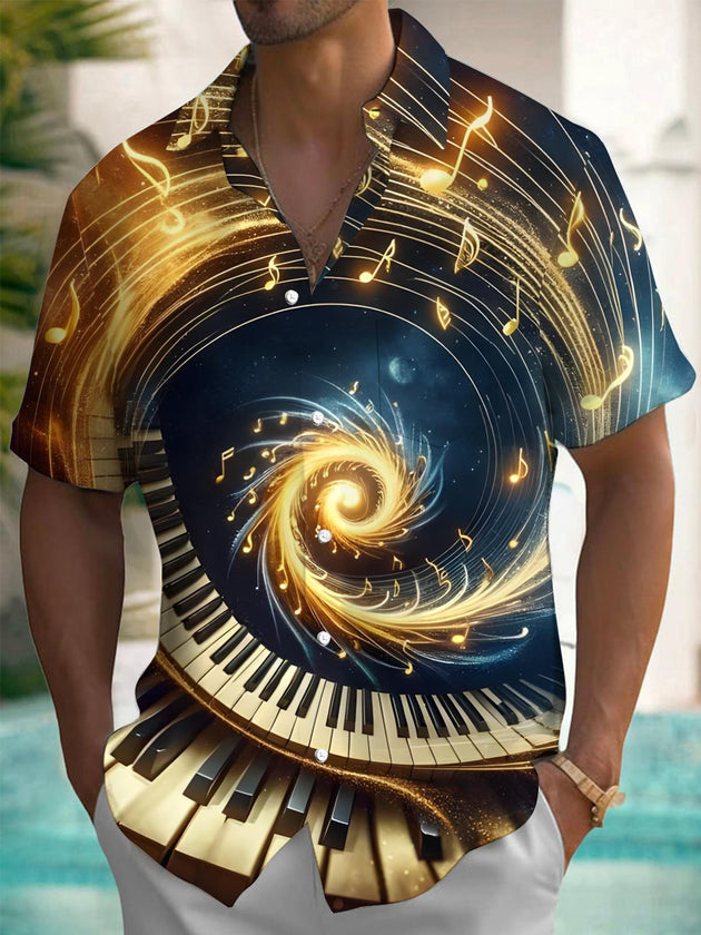 men's music print shirt front view