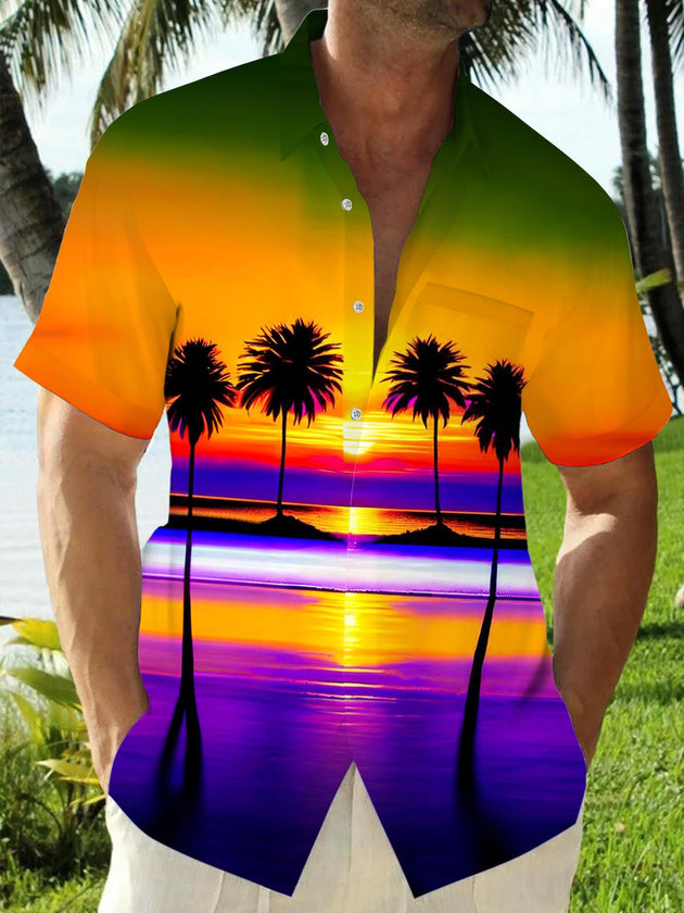 Men's Hawaiian floral short sleeve shirt front view for tropical beach vacation