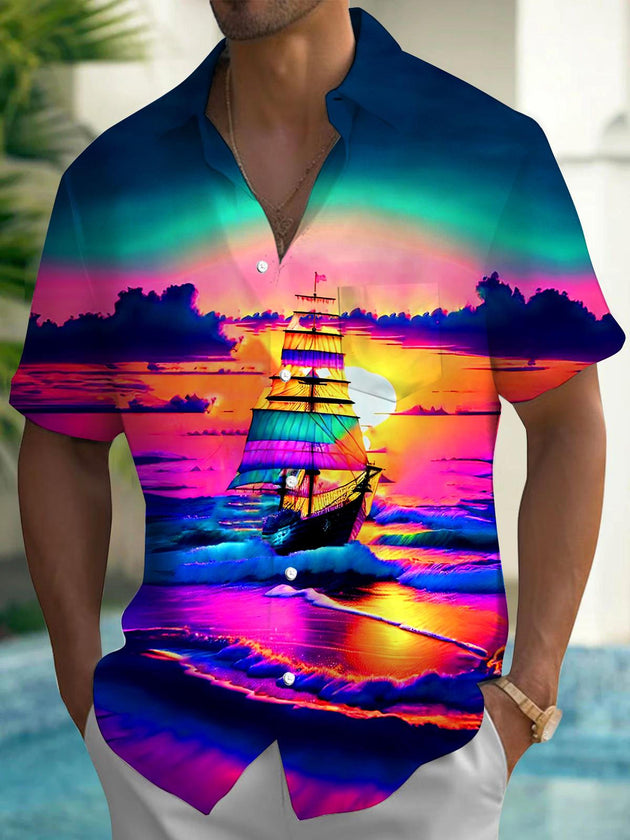 men's Hawaiian shirt front view tropical beach vacation