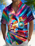 Train Print Men's Pocket Short Sleeve Shirts