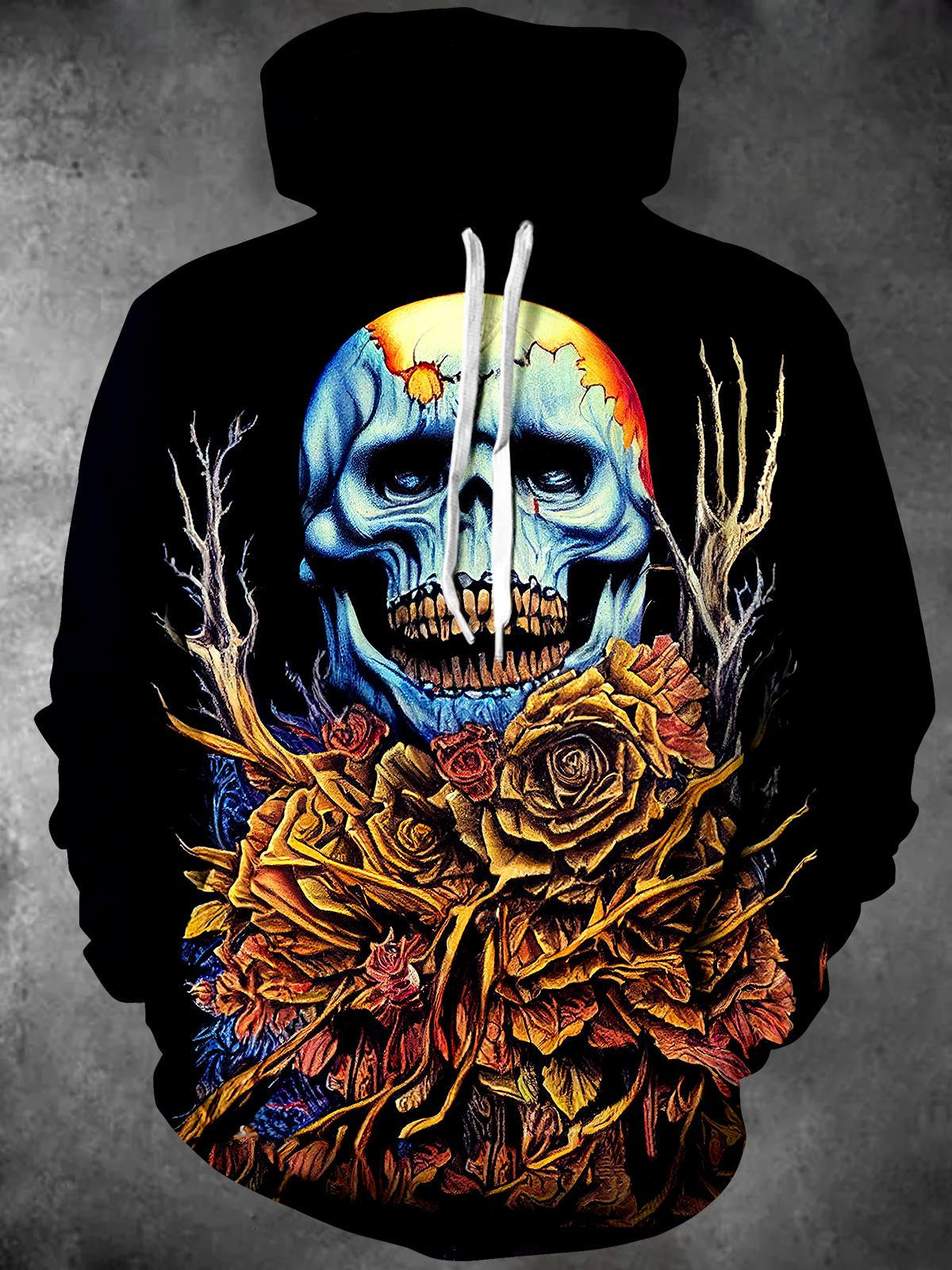 Skull Long Sleeve Hooded Pocket Men's Top