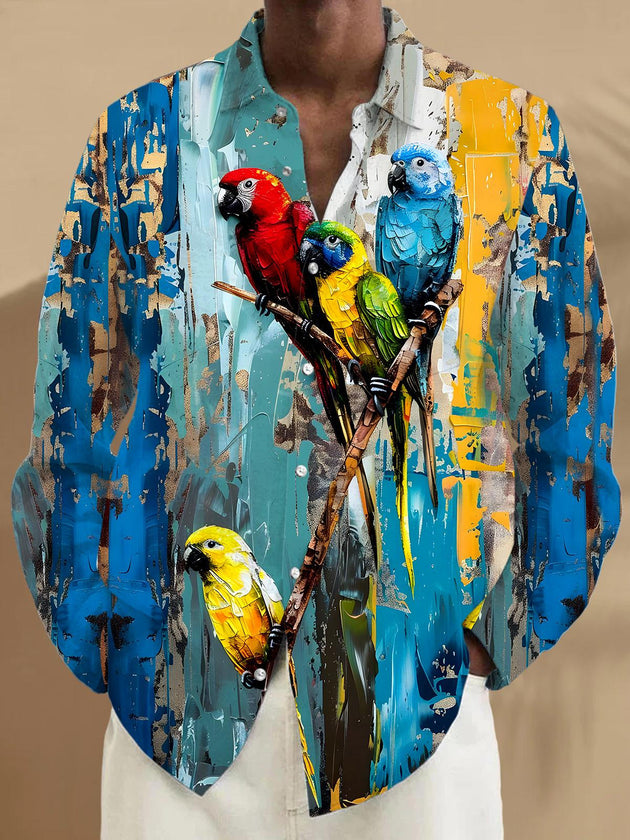 men's parrot print shirt front view