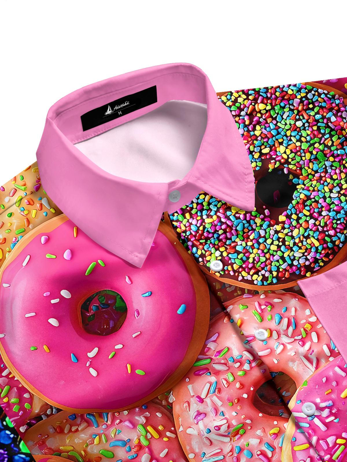 Donut Print Men's Pocket Short Sleeve Shirts