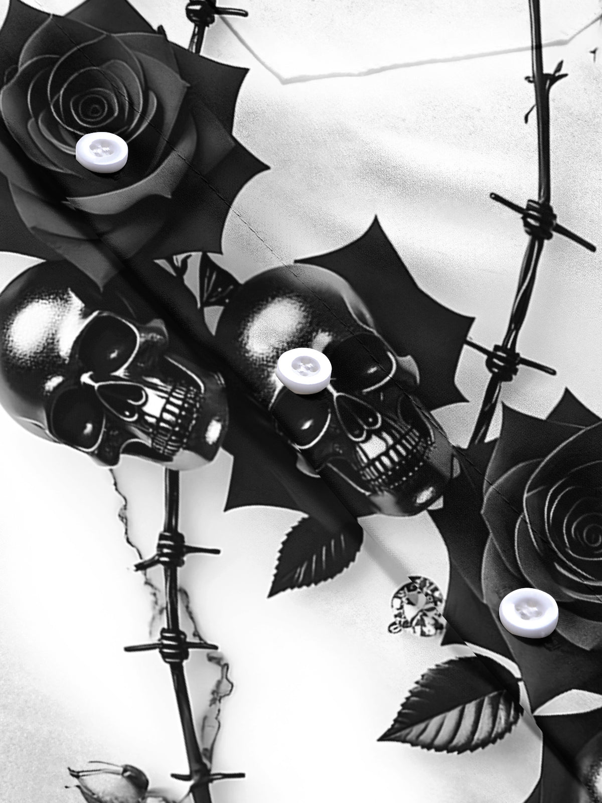 Skull Floral Men's Pocket Short Sleeve Shirts