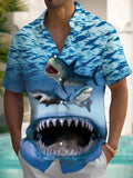 Shark Print Men's Pocket Short Sleeve Shirts