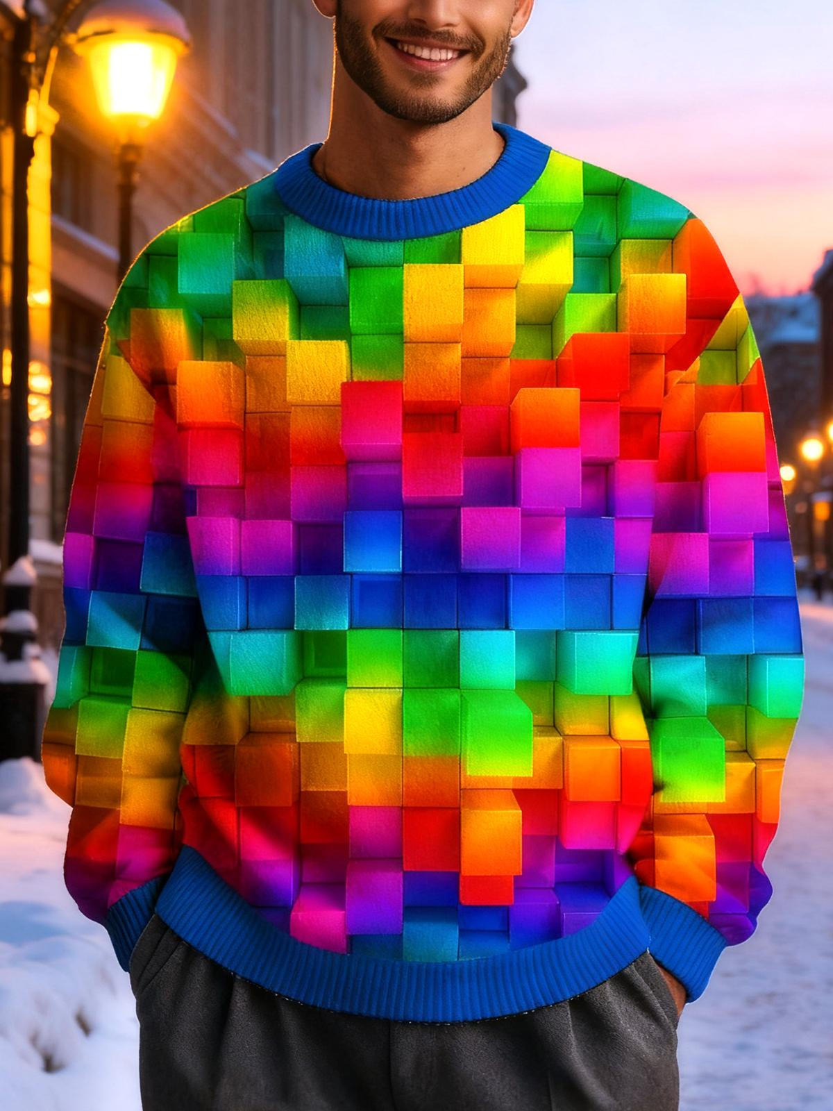 Geometry Men's Long Sleeve Round Neck Tops