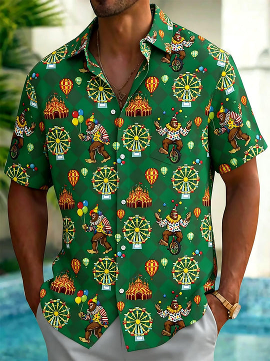 Funny Clown Bigfoot Circus Print Men's Pocket Short Sleeve Shirts