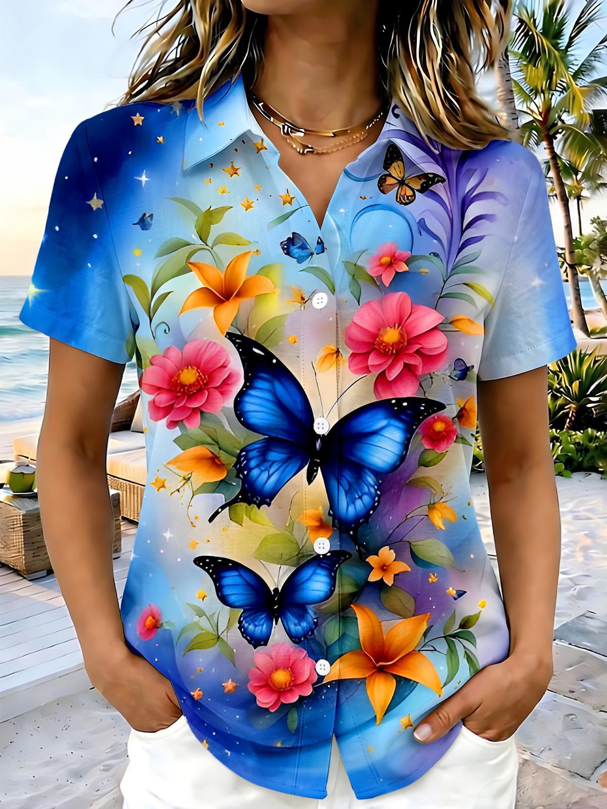 women's floral shirt front view