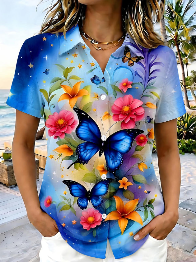 women's floral shirt front view