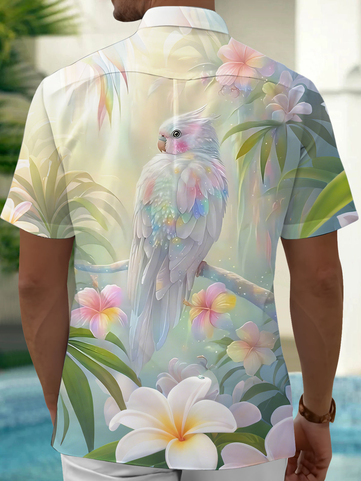 Parrot Print Men's Pocket Short Sleeve Shirts