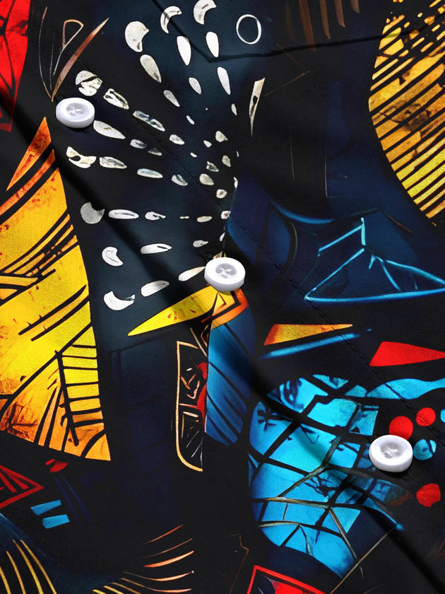 Men's geometric print pocket short sleeve shirt flat lay