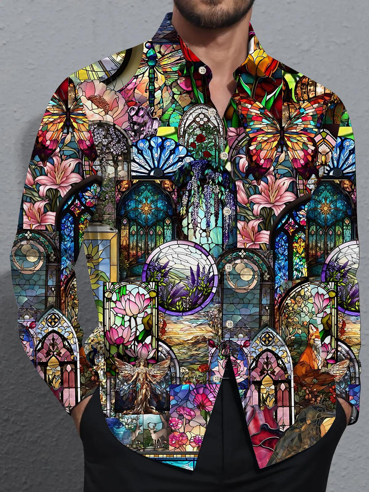 Glass Art Print Men's Pocket Long Sleeve Shirts