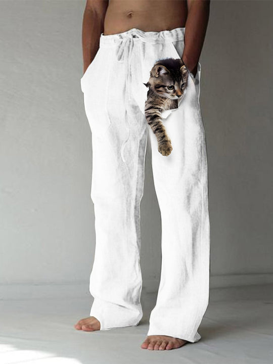 Men's casual cat print pants front view