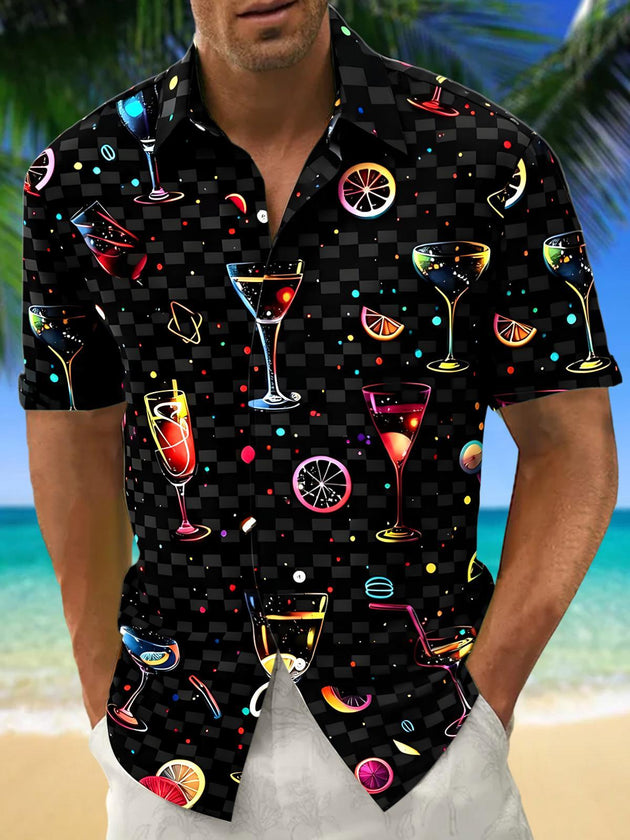 Men's Hawaiian short sleeve shirt front view for tropical beach vacation
