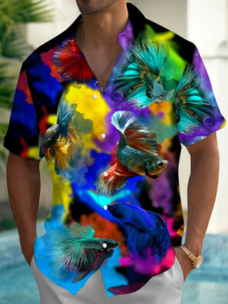men's Hawaiian shirt front view tropical beach vacation