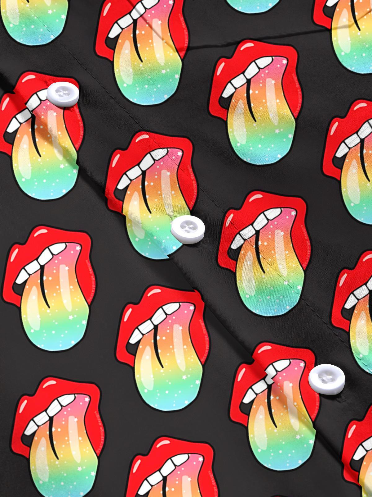 Tongue Print Men's Pocket Short Sleeve Shirts