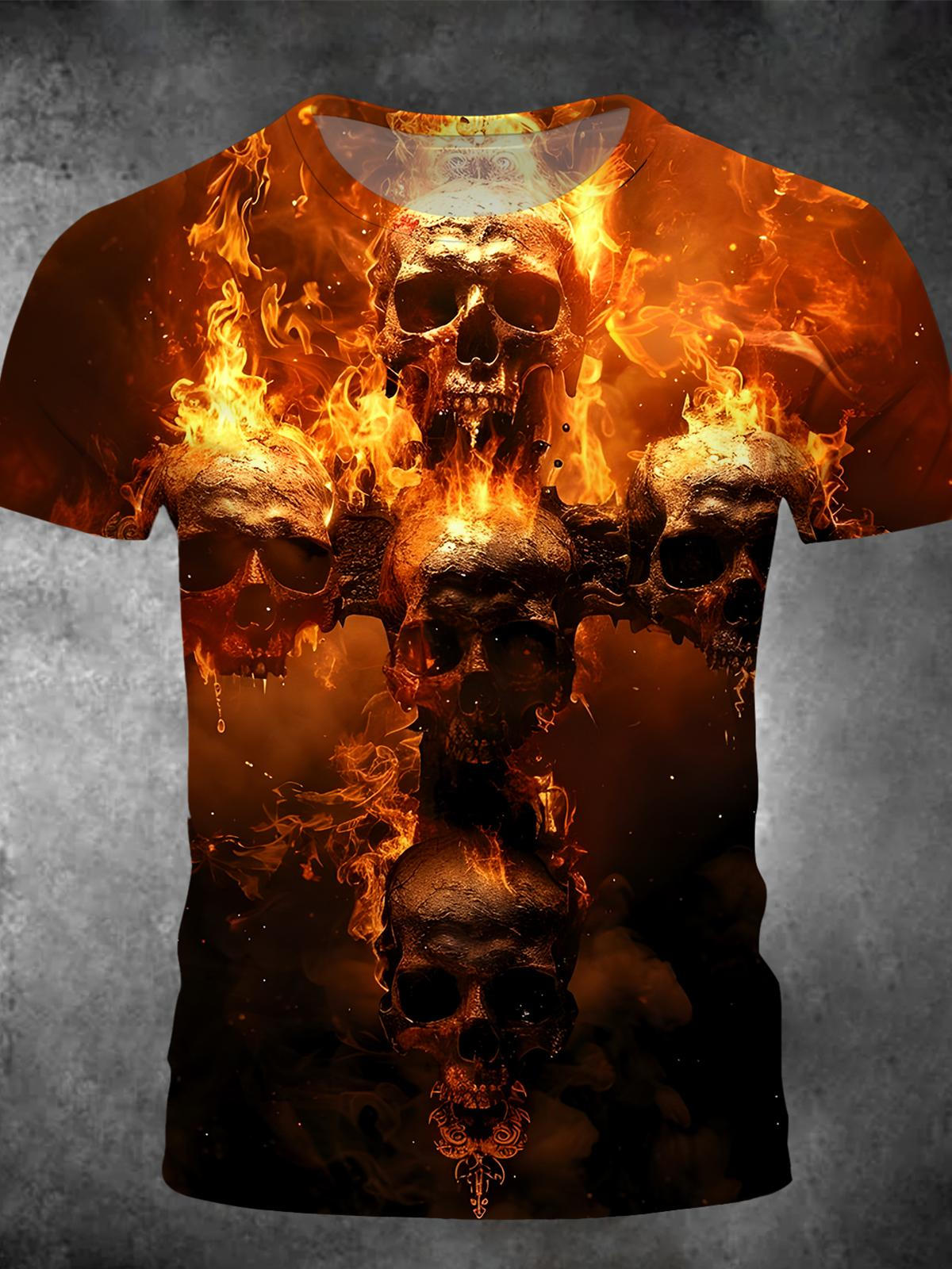 Skull Round Neck Short Sleeve Men's T-shirt