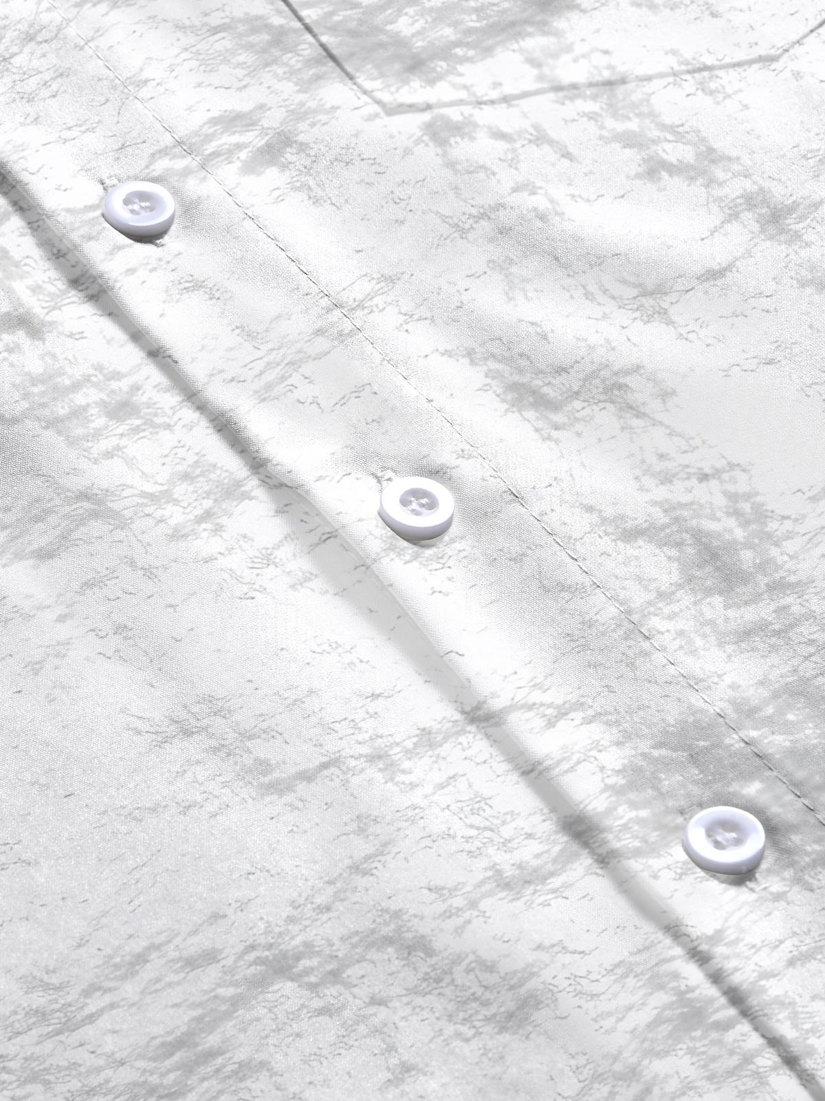 White Textured Print Men's Pocket Short Sleeve Shirts