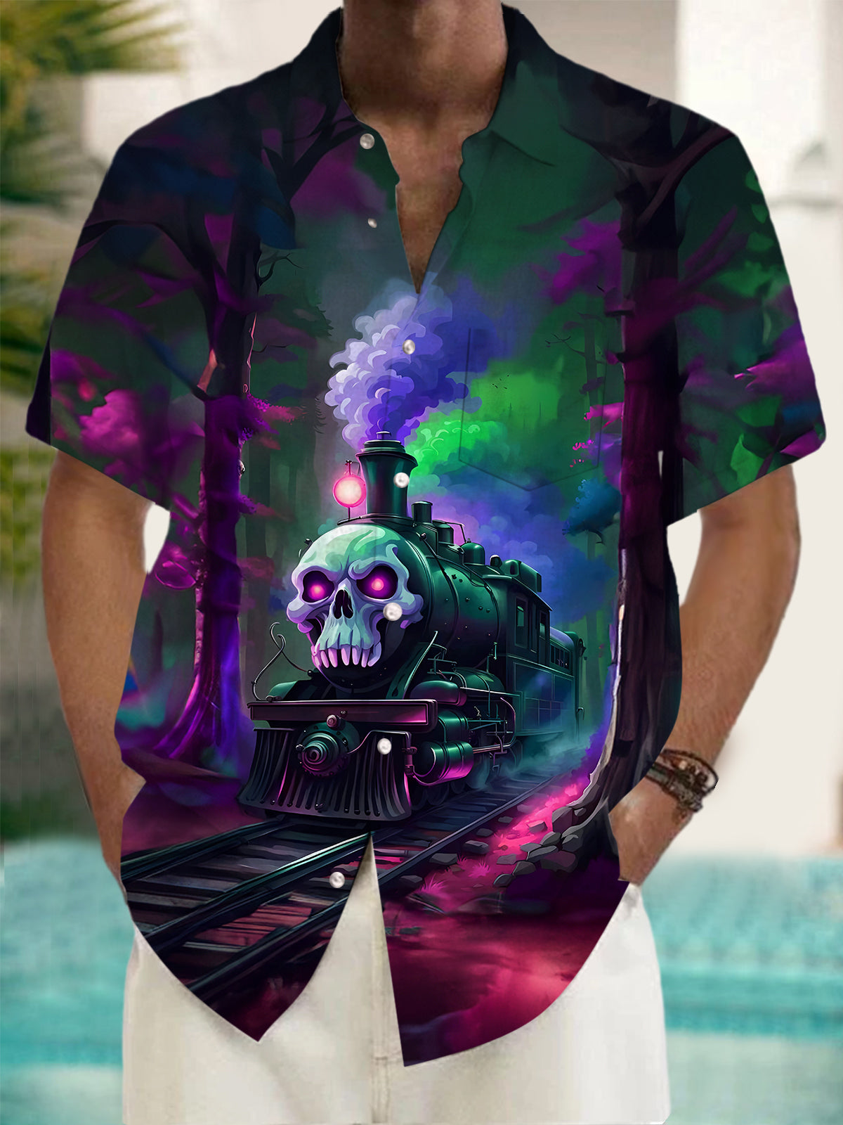 Skull Train Men's Pocket Short Sleeve Shirts