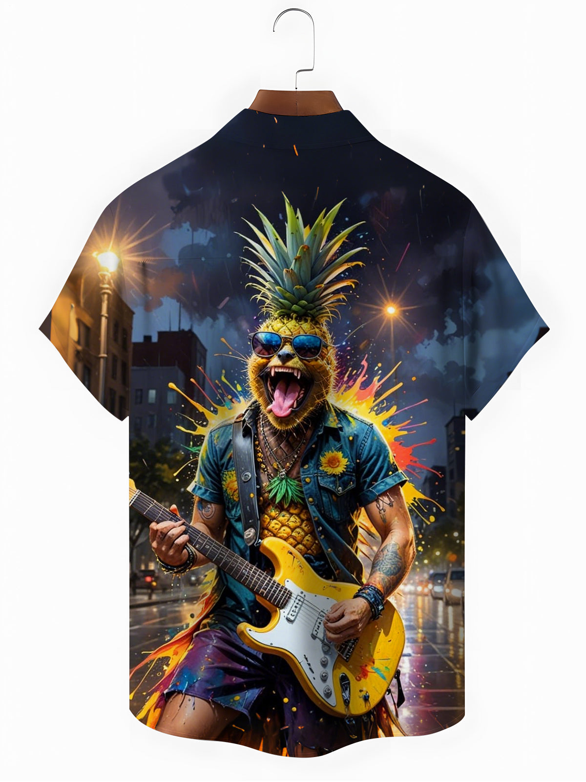 Rock Pineapple Art Print Men's Pocket Short Sleeve Shirts
