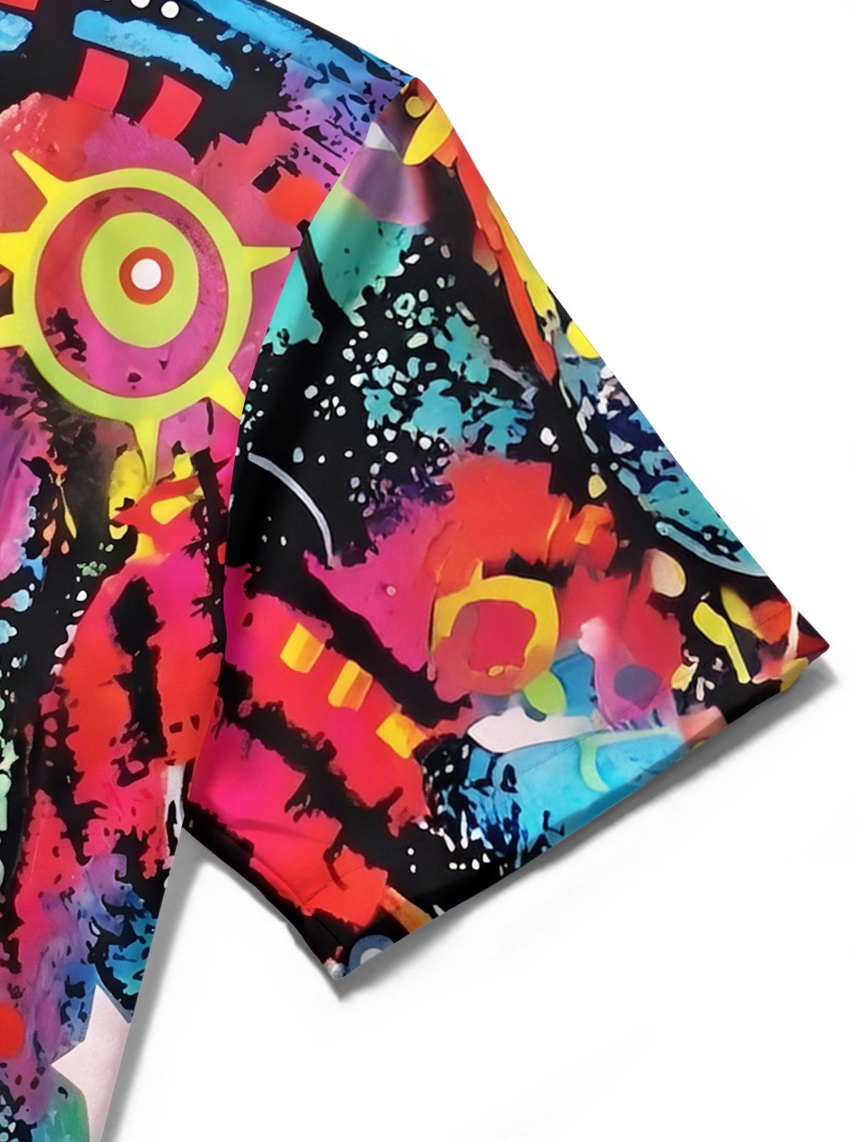 men's colorful Hawaiian shirt close-up short sleeve