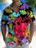 Marine Life Print Men's Pocket Short Sleeve Shirts