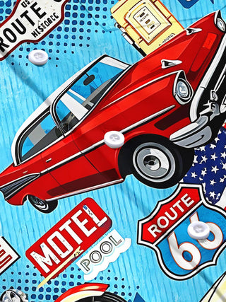 Route 66 Vintage Car American Flag Independence Day Men's Pocket Short Sleeve Shirts