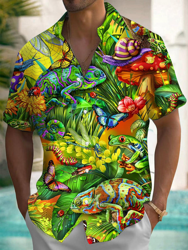 Men's animal flower butterfly short sleeve shirt front view