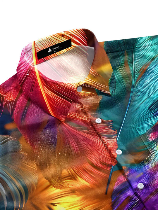 men's feather print pocket half sleeve shirt side view