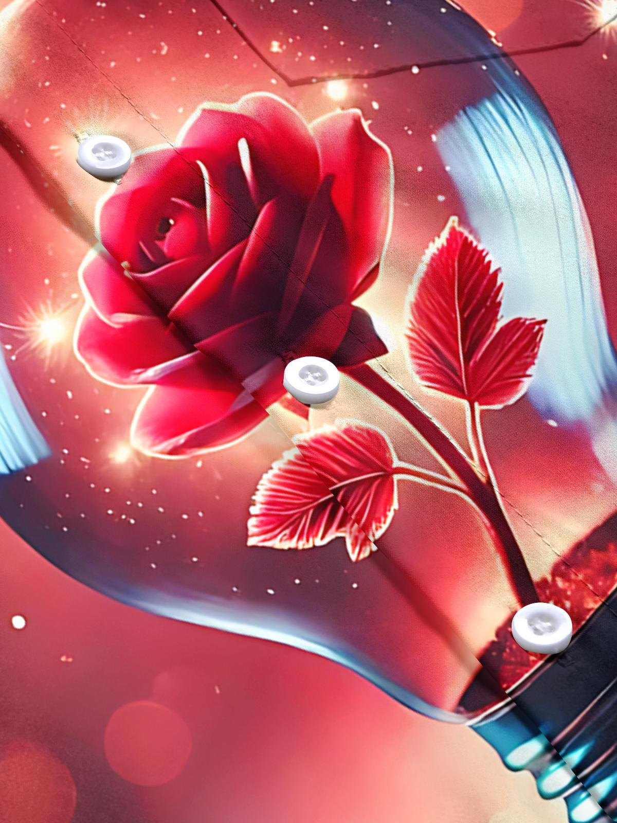 Rose Bulb Print Men's Pocket Short Sleeve Shirts