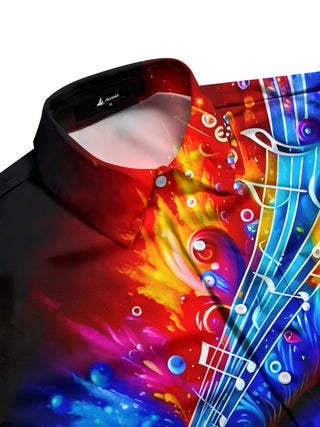 Men's short sleeve shirt with musical note pattern side view