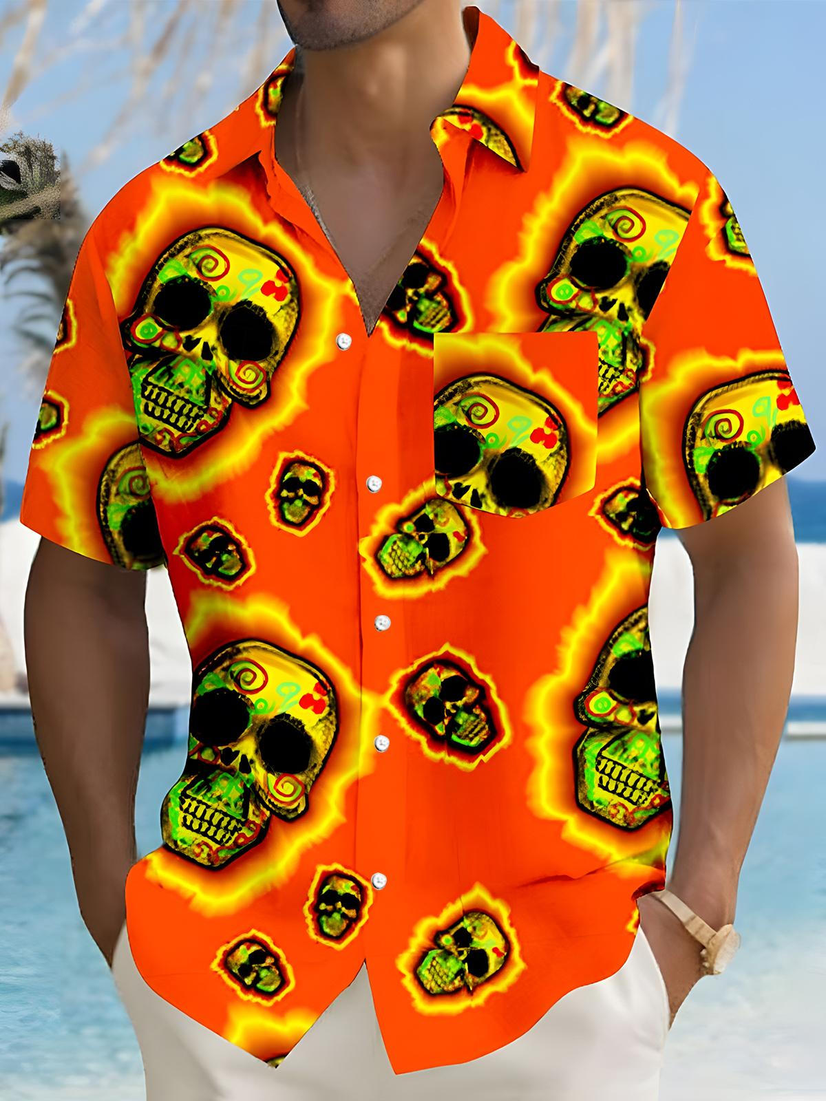 Skull Men's Pocket Short Sleeve Shirts