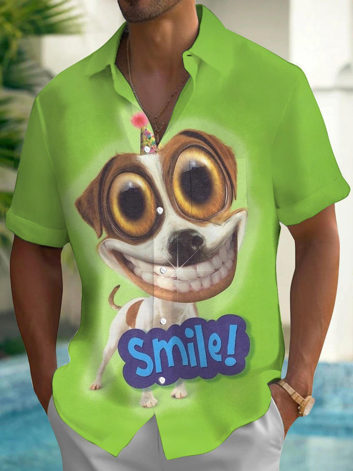 Funny Dog Print Men's Pocket Short Sleeve Shirts