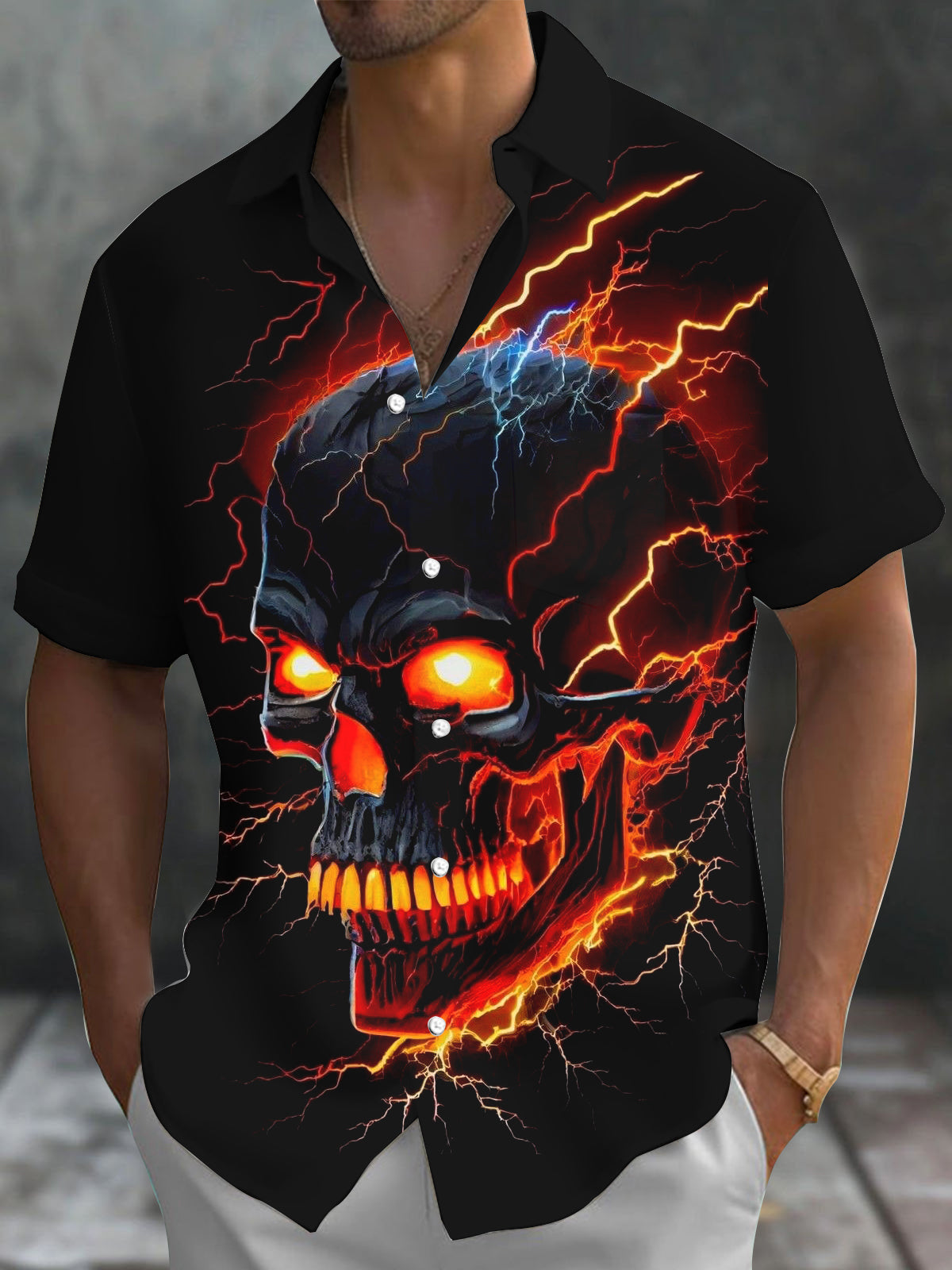 Halloween Skull Men's Pocket Short Sleeve Shirts