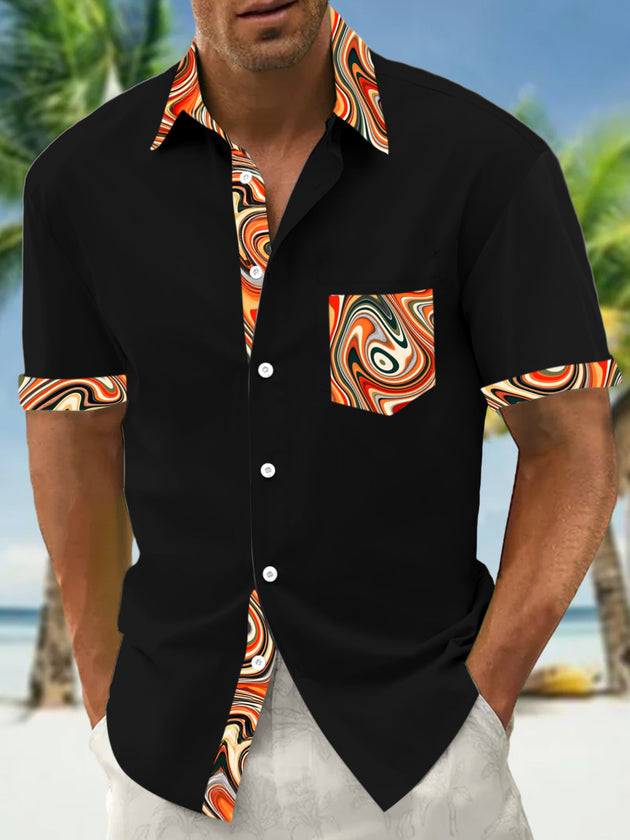 Men abstract print short sleeve shirt front view