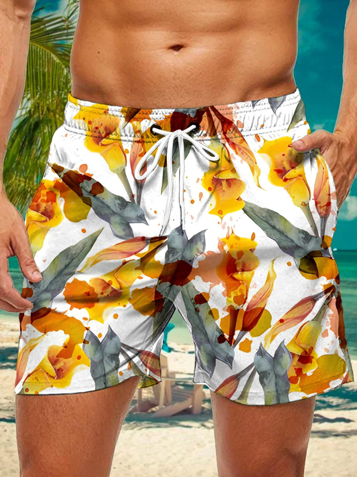 Plant Leaf Flower Print Men's Print Pocket Shorts