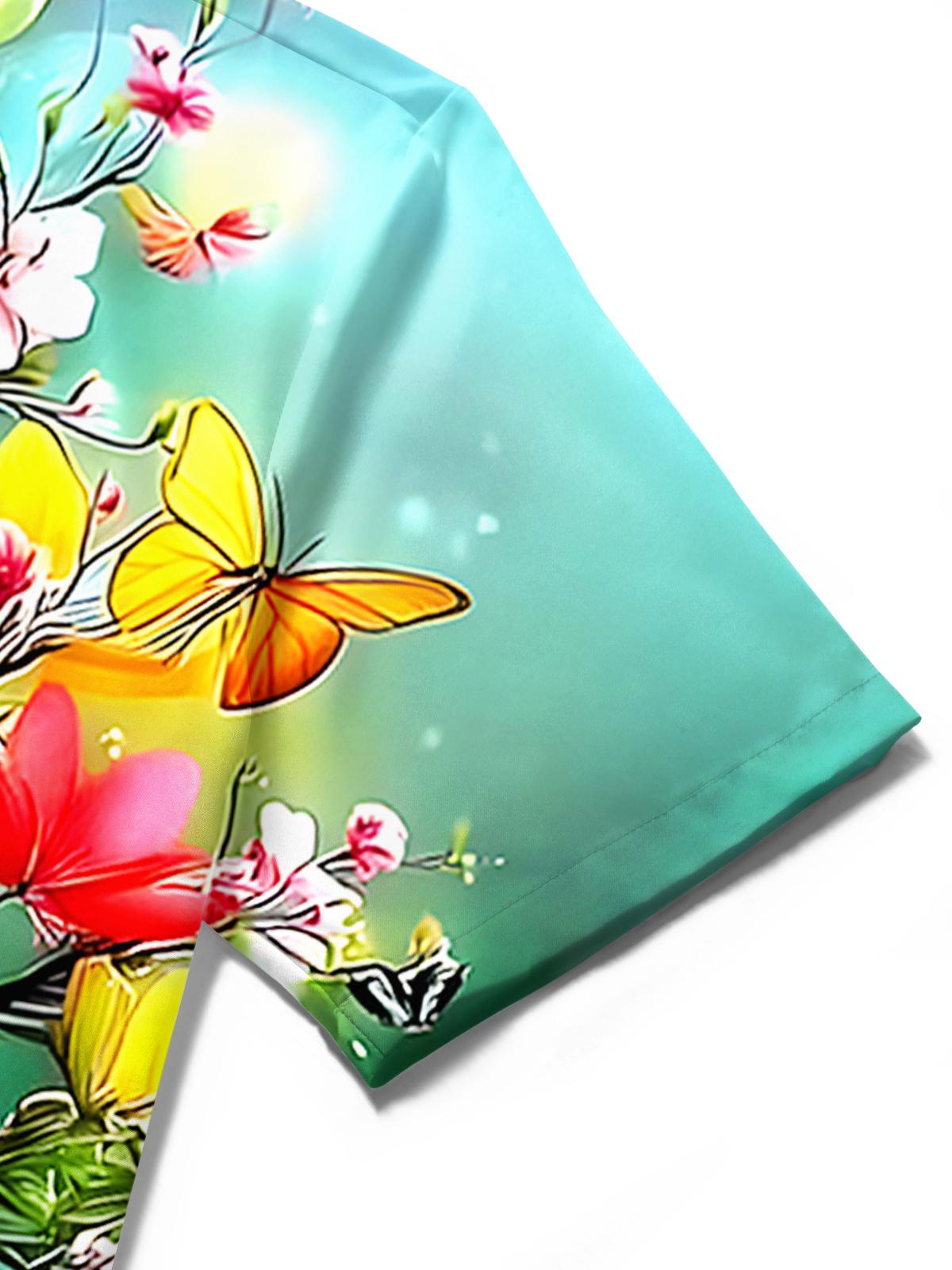 men's butterfly print shirt close-up short sleeve