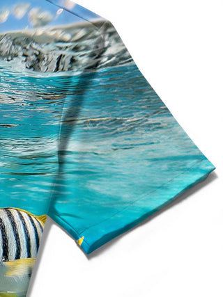 men's fish print shirt close-up short sleeve