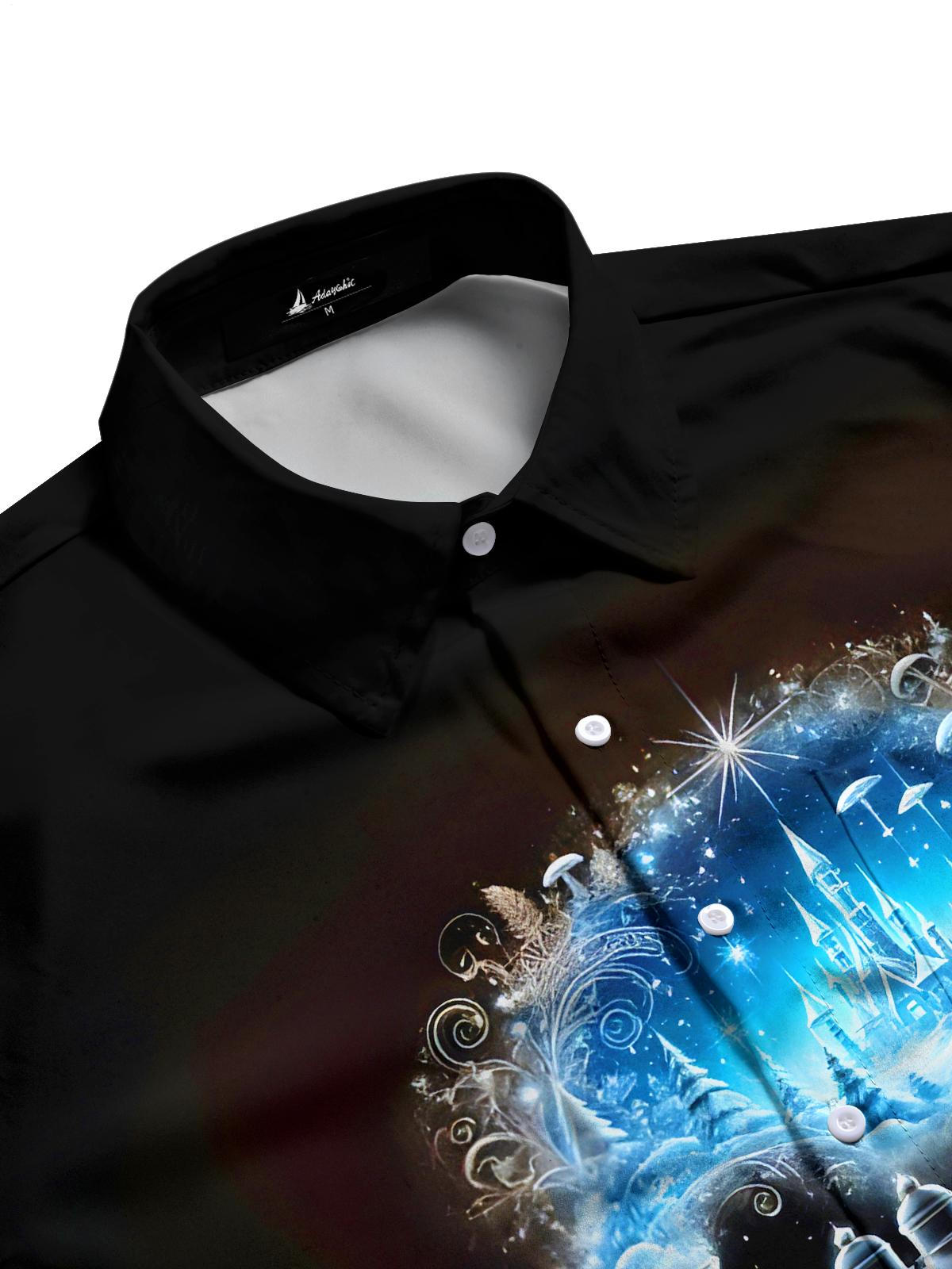 Winter Snow Scene Train Men's Pocket Long Sleeve Shirts