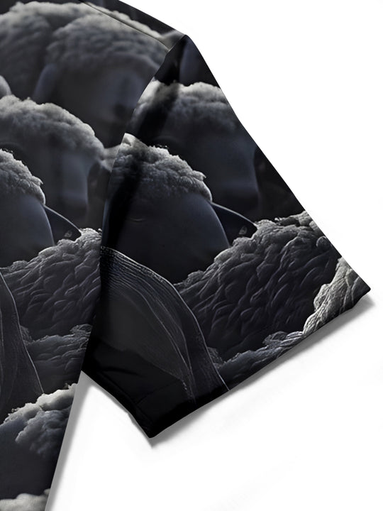 Men's zebra print short sleeve shirt pocket close-up stitching detail