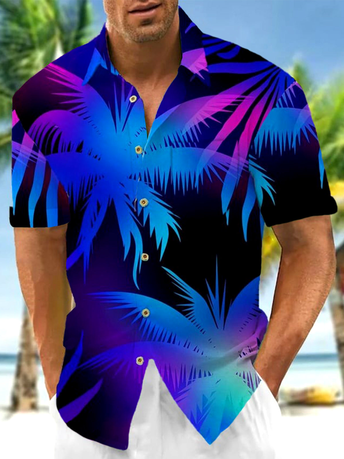 Coconut Tree Men's Pocket Short Sleeve Shirts