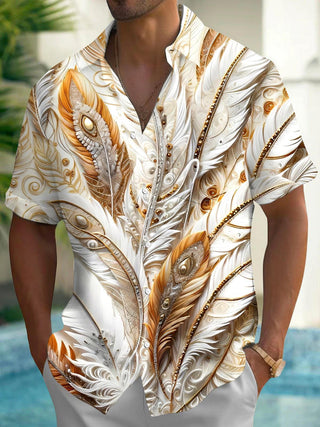 men's peacock print shirt front view
