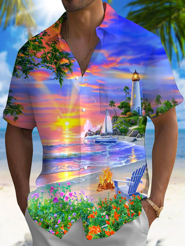 men's Hawaiian shirt front view beach vacation