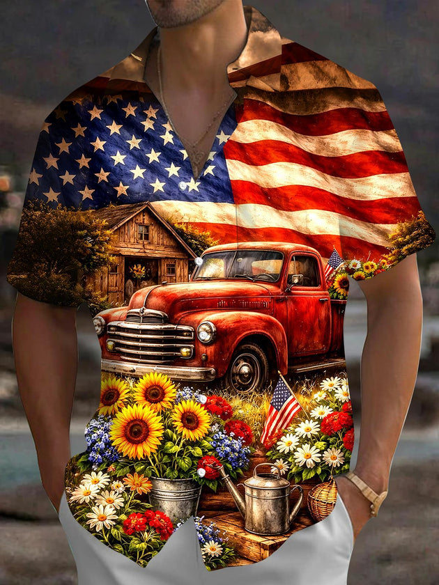 men's floral shirt front view Independence Day
