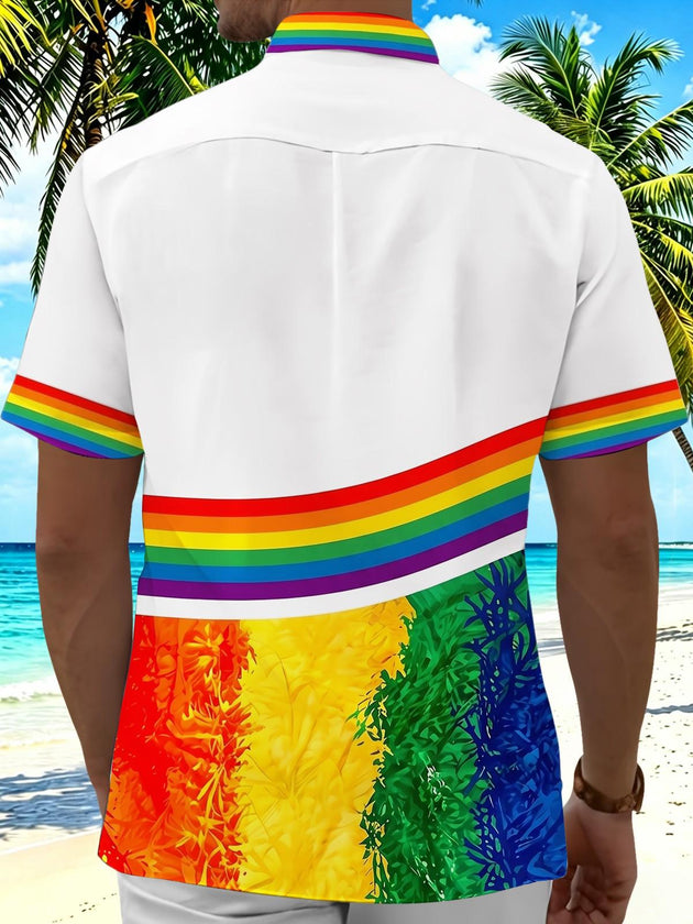Pride Month Colorful Love Heart Men's Pocket Short Sleeve Shirts