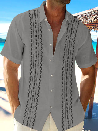 Men's floral pocket short sleeve shirt back view