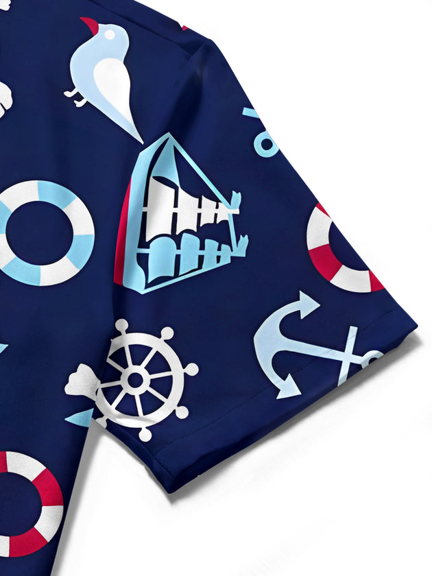 men's anchor print shirt close-up short sleeve