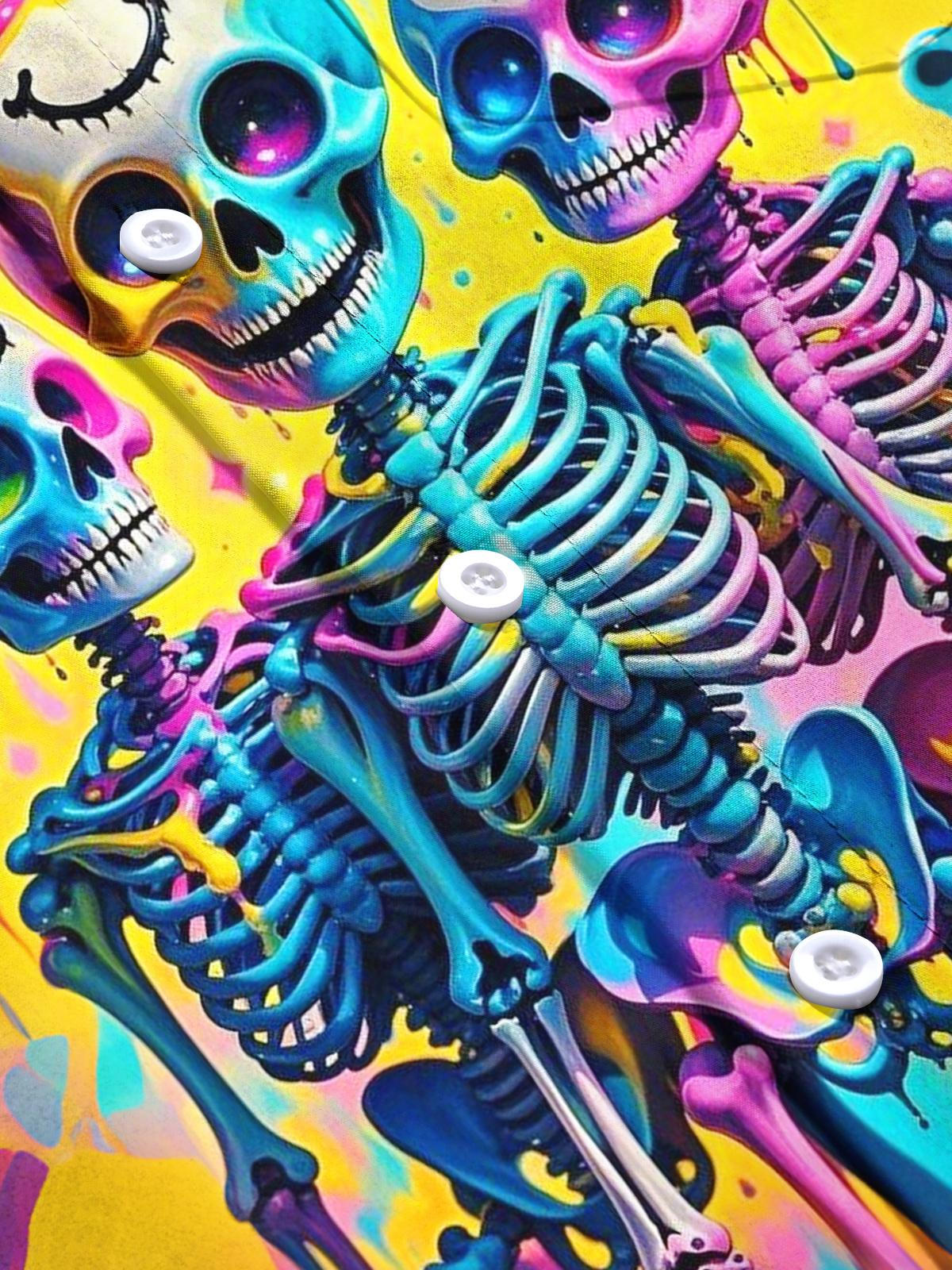 Skull Print Men's Pocket Short Sleeve Shirts