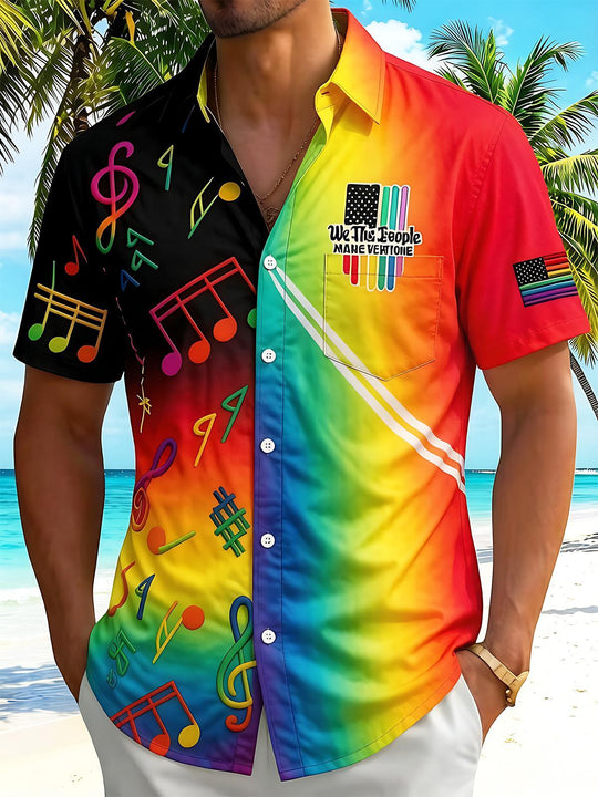 Pride Month Colorful Music Note American Flag Men's Pocket Short Sleeve Shirts